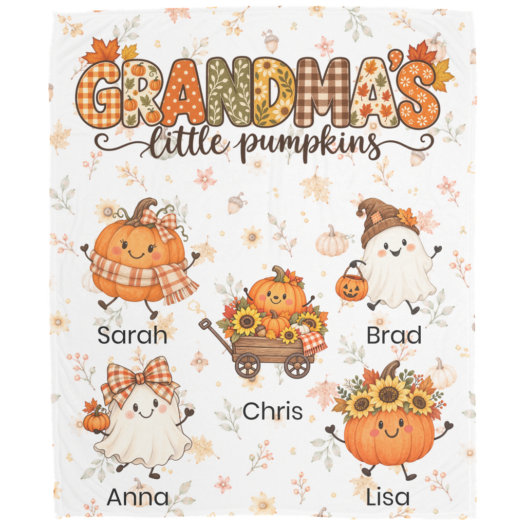 Grandma's Little Pumpkins Personalized Blanket – Custom Grandkids Names Fall & Halloween Throw