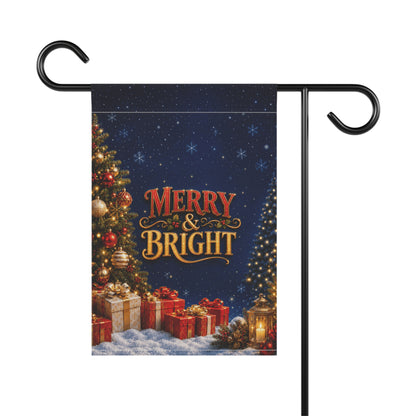 Christmas Flag — Merry & Bright, Christmas Tree & Gifts Winter Decor | Garden & House Sizes