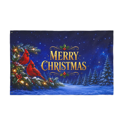 Christmas Flag 3x5 Ft — Merry Christmas Cardinals, Winter Pine & Holly Decor | Double-Sided Grommet Pole Flag