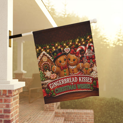 Christmas Flag — Gingerbread Kisses Christmas Wishes, Cookie & Candy Cane Decor | Garden & House Sizes