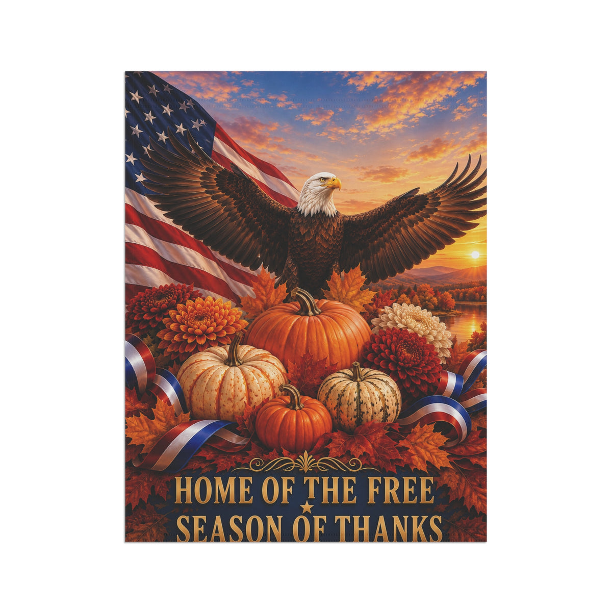 Thanksgiving Flag — Home of the Free Season of Thanks, Patriotic Eagle & Harvest Decor | Garden & House Sizes