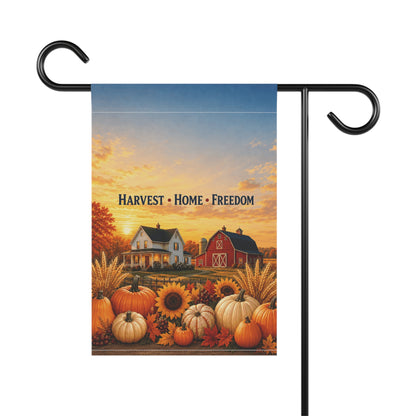 Fall Flag — Harvest Home Freedom, Patriotic Farmhouse Barn & Pumpkin Decor | Garden & House Sizes