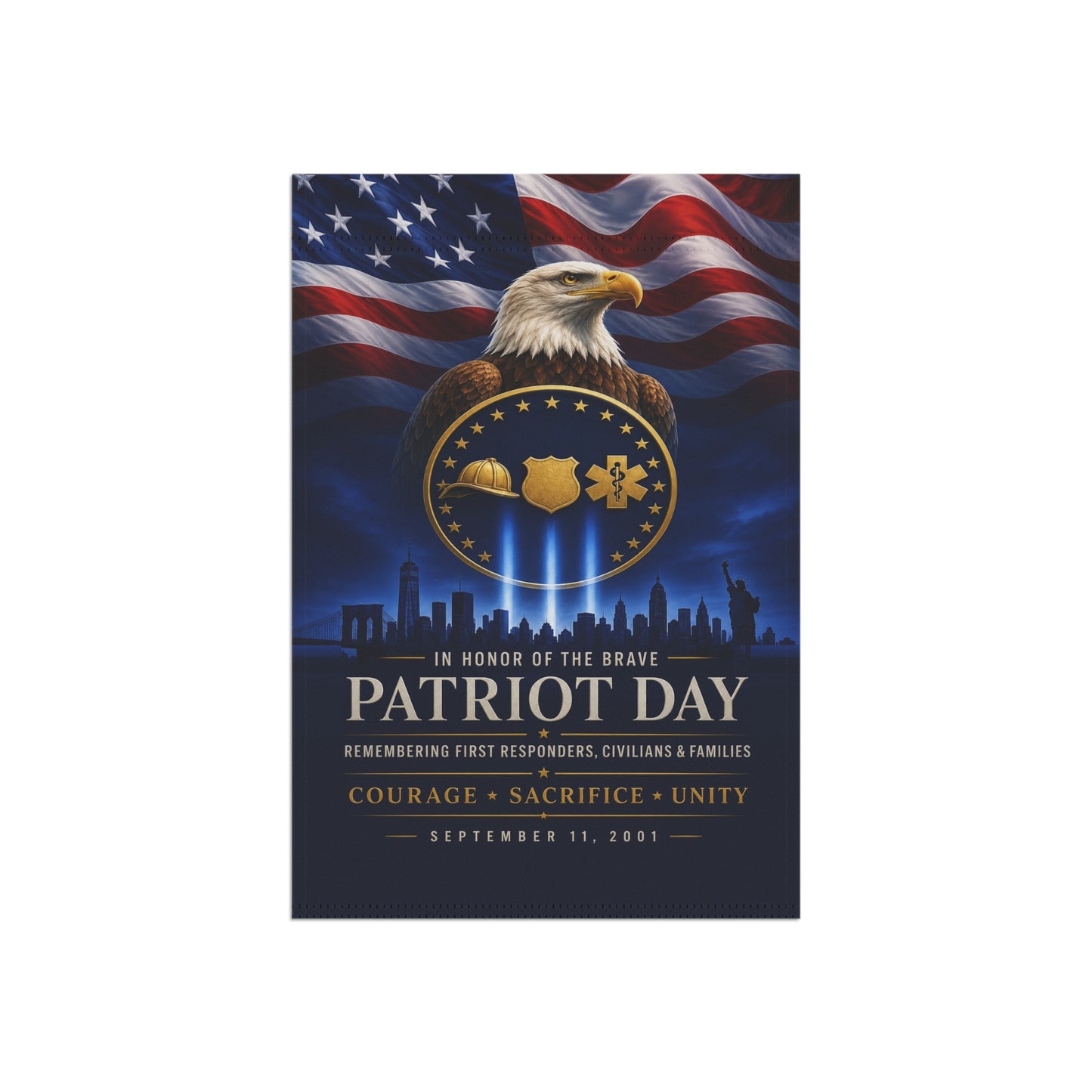 Patriot Day Flag — In Honor of the Brave, First Responder Tribute Garden & House Banner, Double-Sided, Made in USA