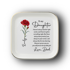 To My Daughter Personalized Birth Flower Jewelry Dish – "Forever My Little Girl" Custom Name Gift from Dad