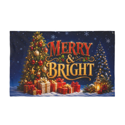 Christmas Flag 3x5 Ft — Merry & Bright, Christmas Tree & Gifts Winter Decor | Double-Sided Grommet Pole Flag
