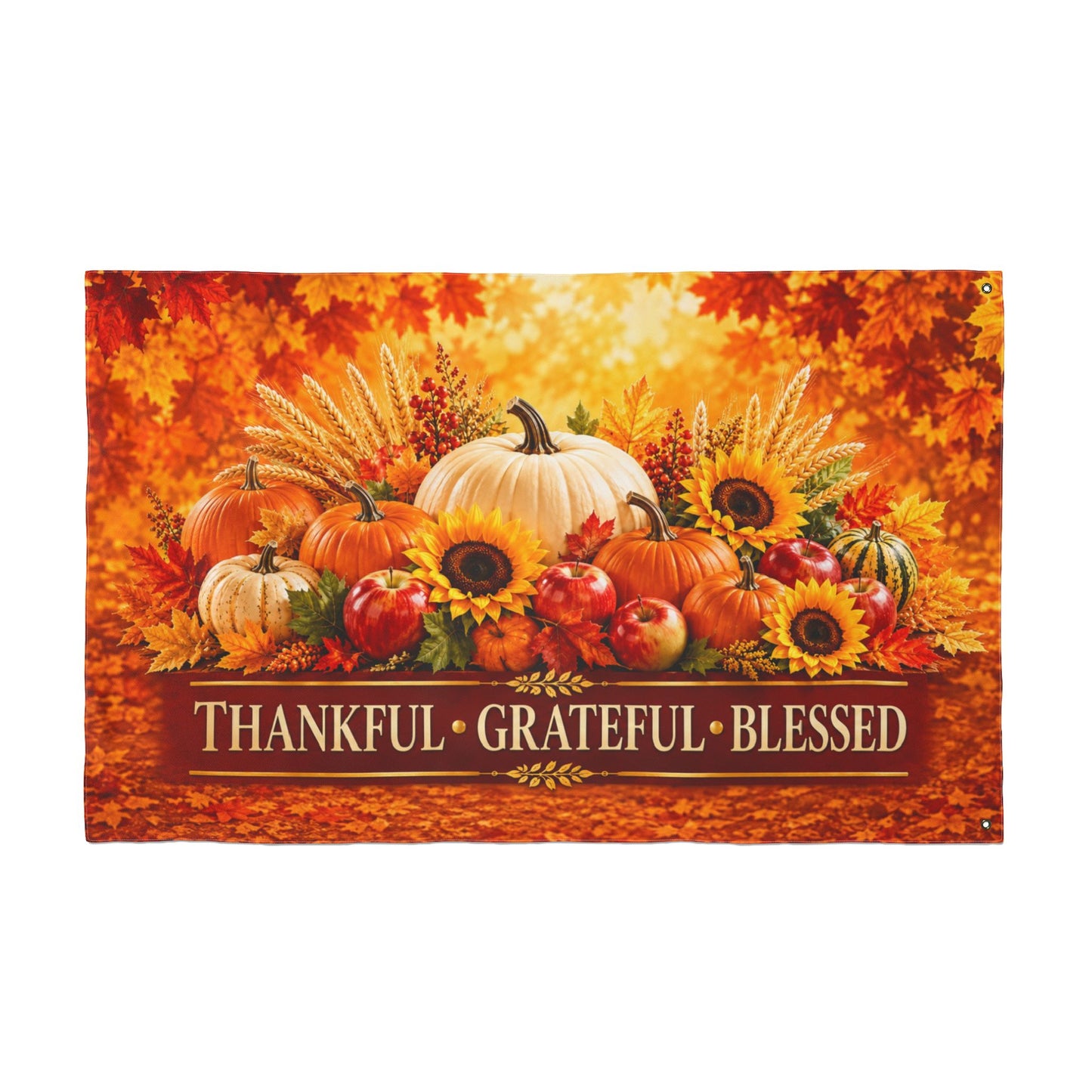 Thanksgiving Flag 3x5 Ft — Thankful Grateful Blessed, Fall Harvest Pumpkin & Sunflower Decor | Double-Sided Grommet Pole Flag