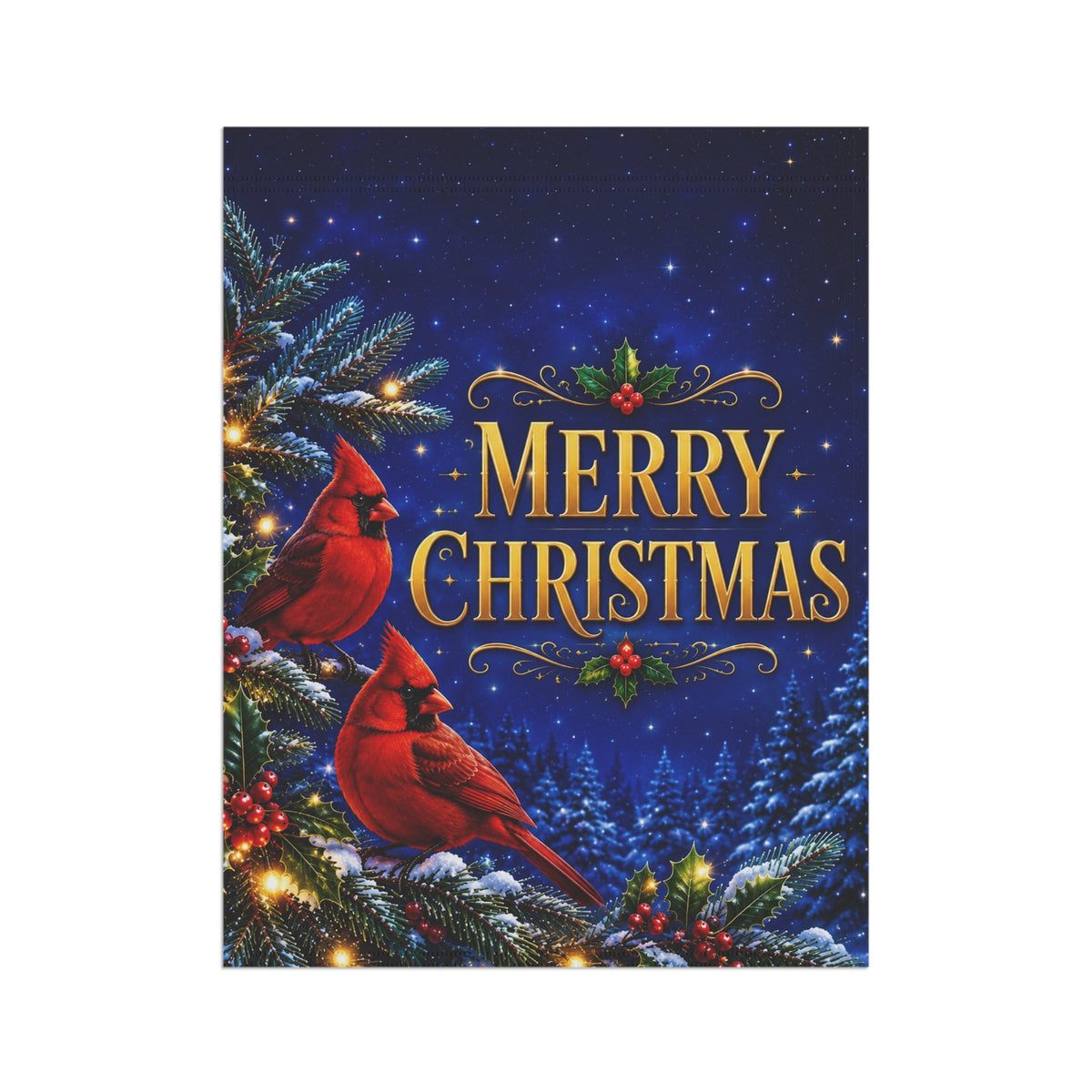Christmas Flag — Merry Christmas Cardinals, Winter Pine & Holly Decor | Garden & House Sizes