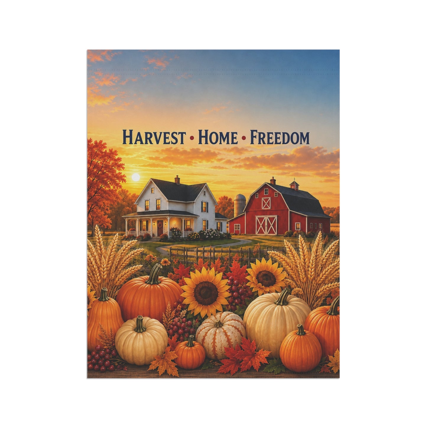 Fall Flag — Harvest Home Freedom, Patriotic Farmhouse Barn & Pumpkin Decor | Garden & House Sizes
