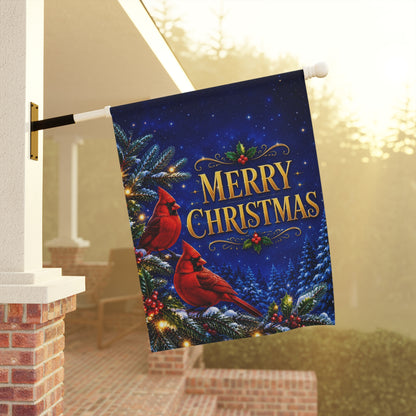Christmas Flag — Merry Christmas Cardinals, Winter Pine & Holly Decor | Garden & House Sizes