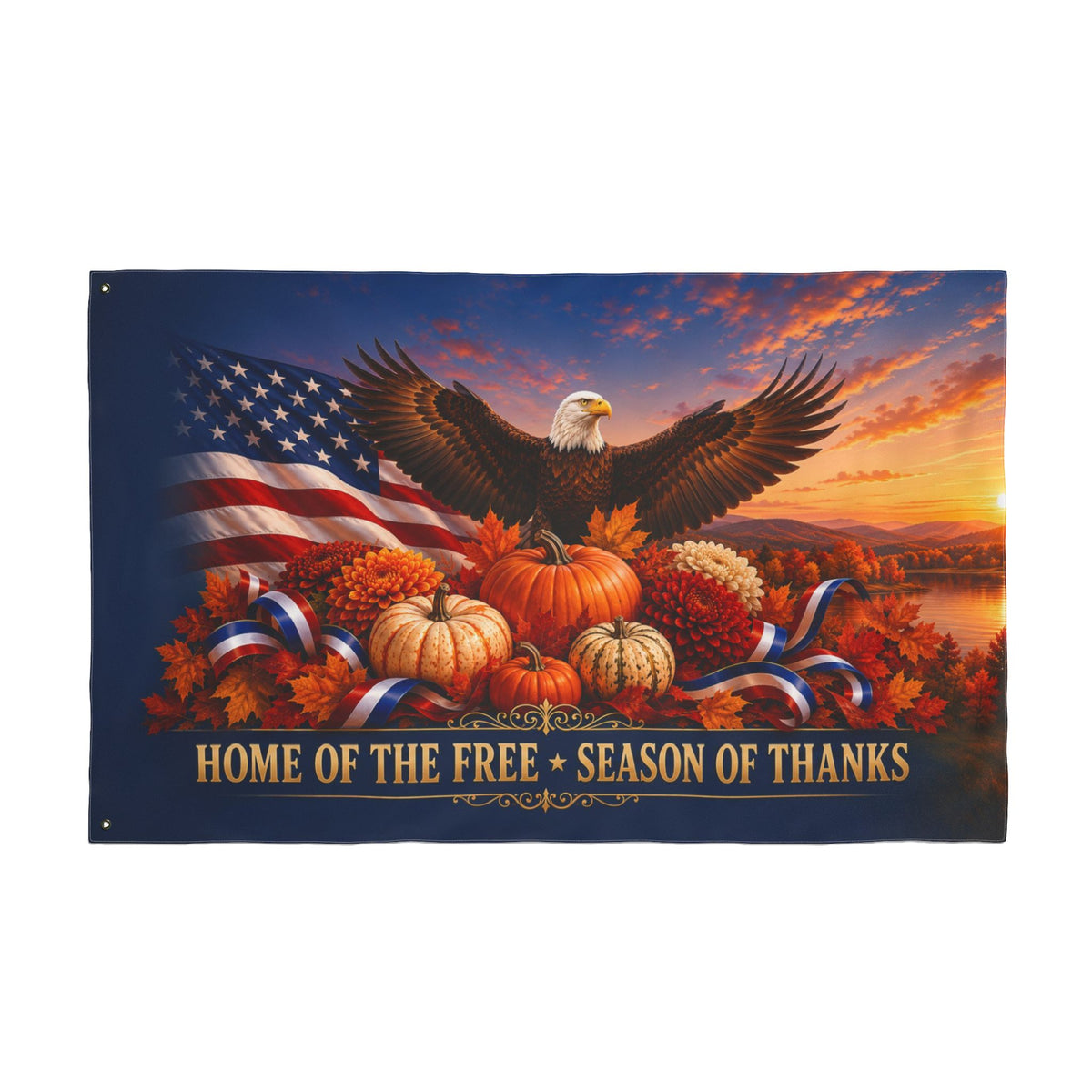 Thanksgiving Flag 3x5 Ft — Home of the Free Season of Thanks, Patriotic Eagle & Harvest Decor | Double-Sided Grommet Pole Flag