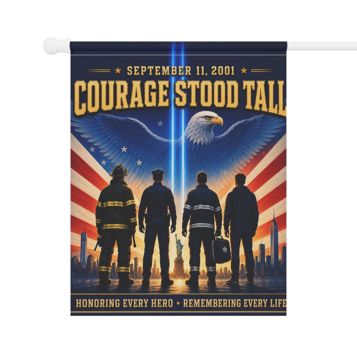 9/11 Memorial Flag — Courage Stood Tall, First Responder Tribute | Garden & House Sizes