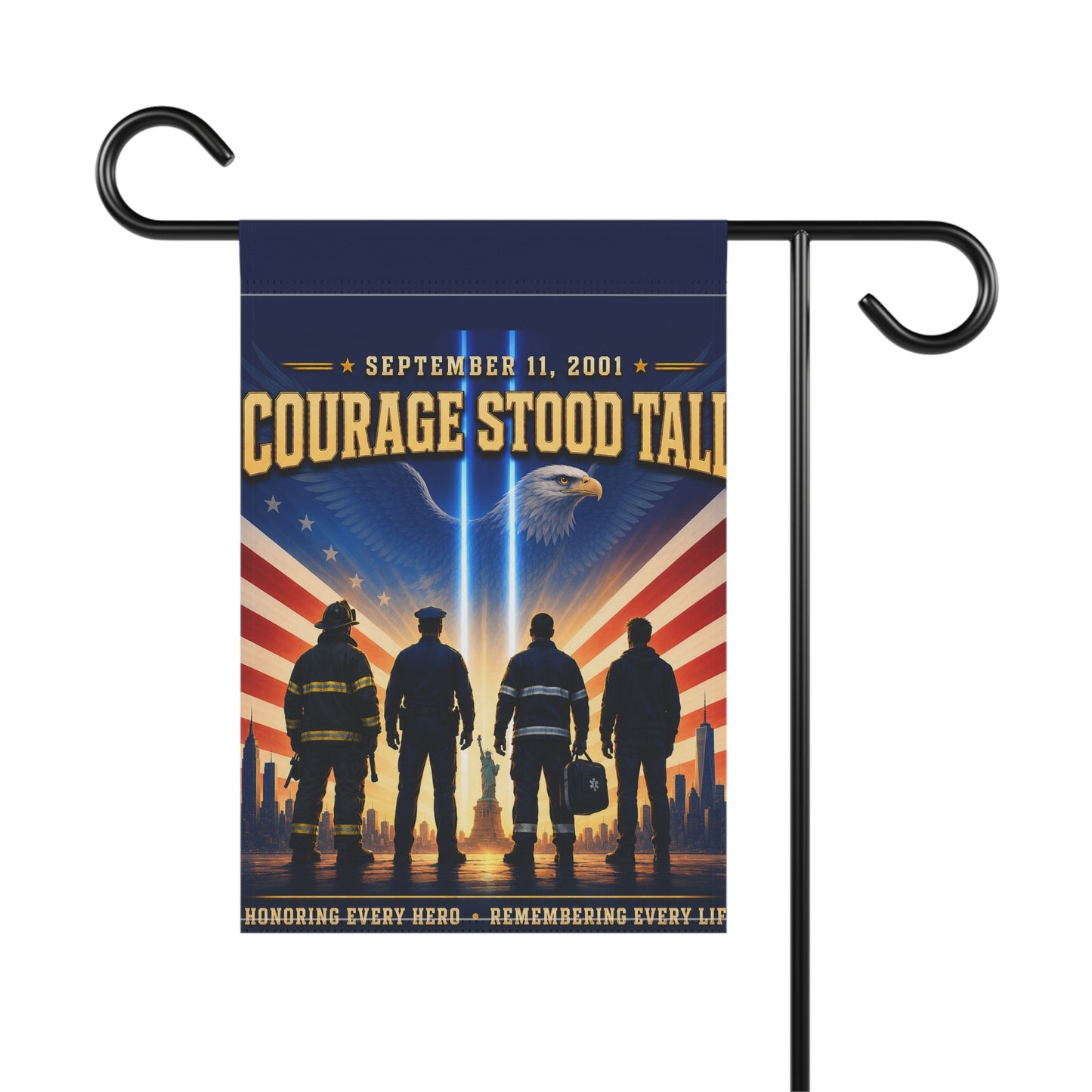 9/11 Memorial Flag — Courage Stood Tall, First Responder Tribute | Garden & House Sizes
