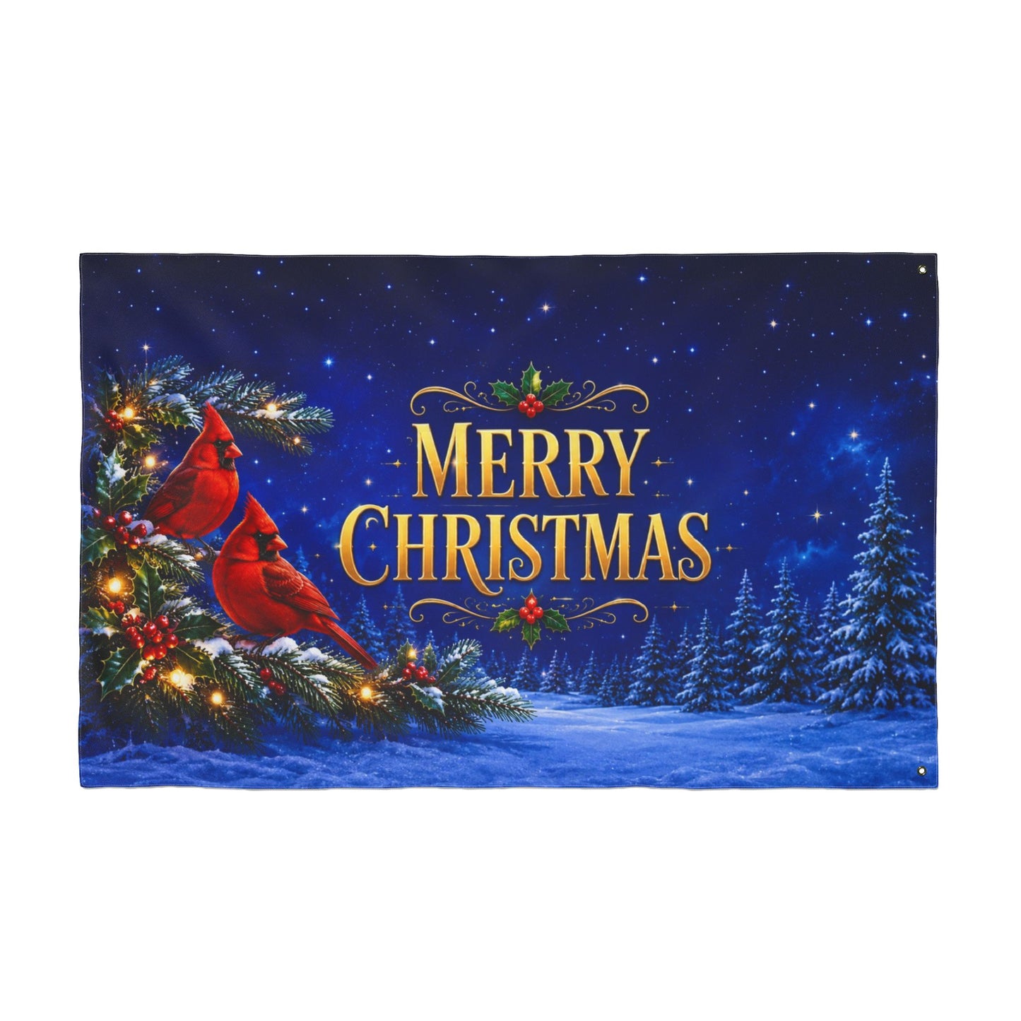 Christmas Flag 3x5 Ft — Merry Christmas Cardinals, Winter Pine & Holly Decor | Double-Sided Grommet Pole Flag