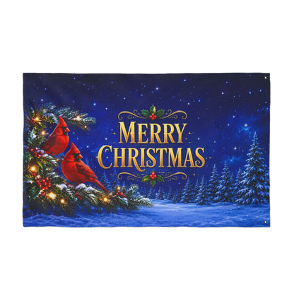 Christmas Flag 3x5 Ft — Merry Christmas Cardinals, Winter Pine & Holly Decor | Double-Sided Grommet Pole Flag