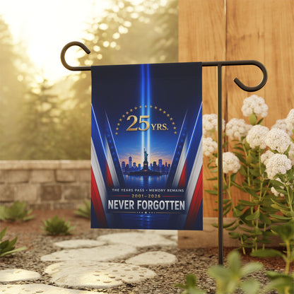 9/11 Memorial Flag — The Years Pass Memory Remains, 25 Yrs 2001–2026 Patriot Day Tribute | Garden & House Sizes