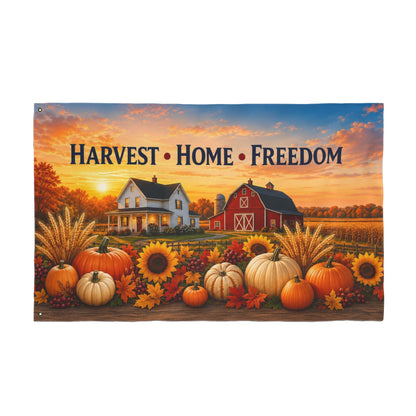 Fall Flag 3x5 Ft — Harvest Home Freedom, Patriotic Farmhouse Barn & Pumpkin Decor | Double-Sided Grommet Pole Flag
