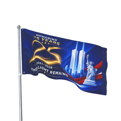 9/11 Memorial Pole Flag — Their Light Remains, 25th Anniversary 2001–2026, Double-Sided 36″ × 60″ Patriot Day Tribute