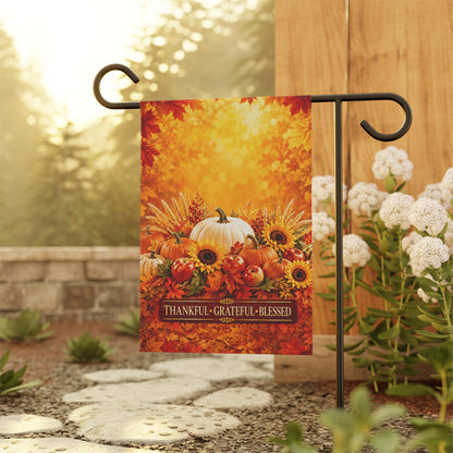 Thanksgiving Flag — Thankful Grateful Blessed, Fall Harvest Pumpkin & Sunflower Decor | Garden & House Sizes