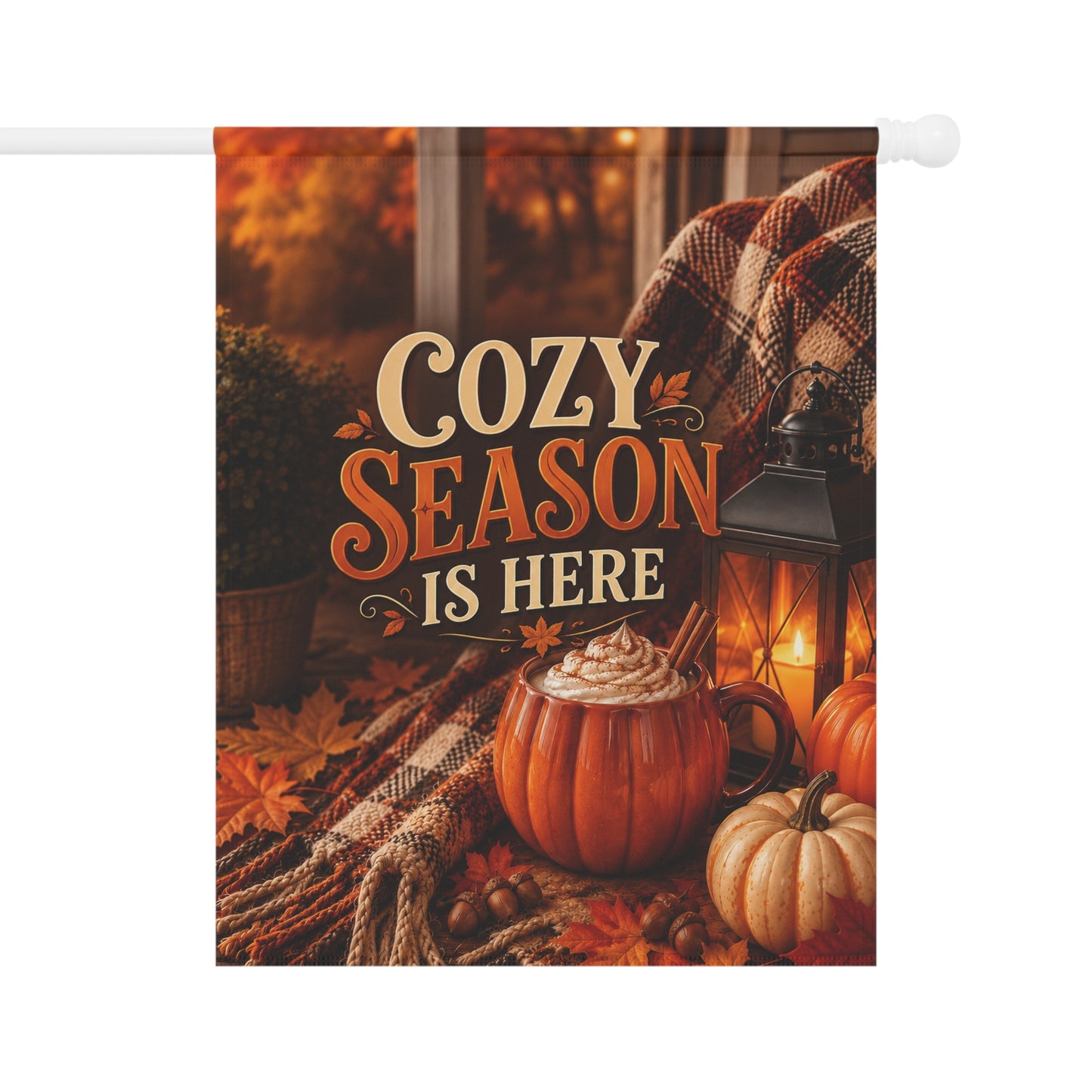 Fall Flag — Cozy Season Is Here, Autumn Porch Pumpkin & Lantern Decor | Garden & House Sizes