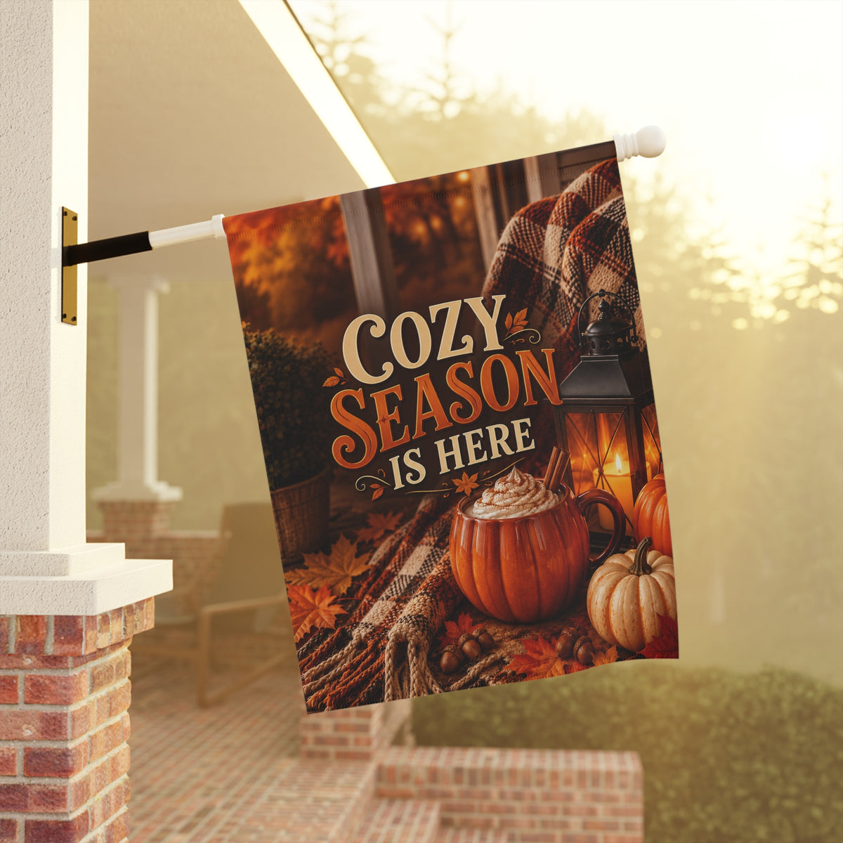 Fall Flag — Cozy Season Is Here, Autumn Porch Pumpkin & Lantern Decor | Garden & House Sizes