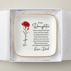 To My Daughter Personalized Birth Flower Jewelry Dish – "Forever My Little Girl" Custom Name Gift from Dad
