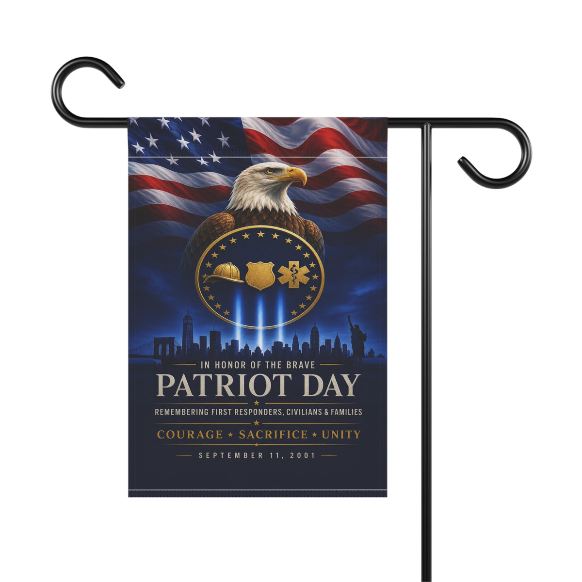 Patriot Day Flag — In Honor of the Brave, First Responder Tribute Garden & House Banner, Double-Sided, Made in USA