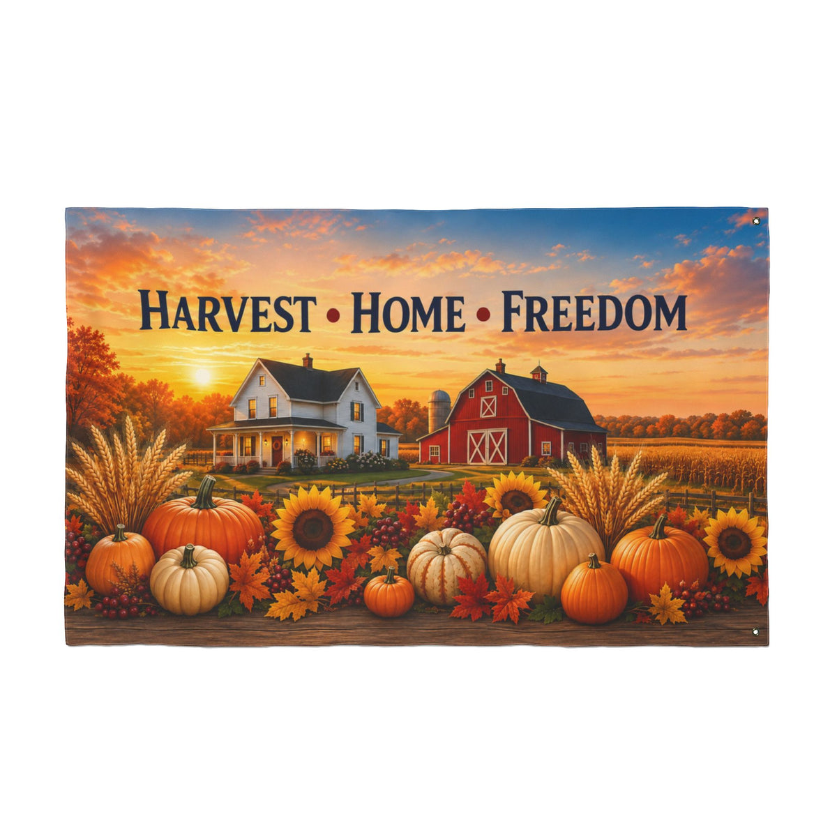 Fall Flag 3x5 Ft — Harvest Home Freedom, Patriotic Farmhouse Barn & Pumpkin Decor | Double-Sided Grommet Pole Flag