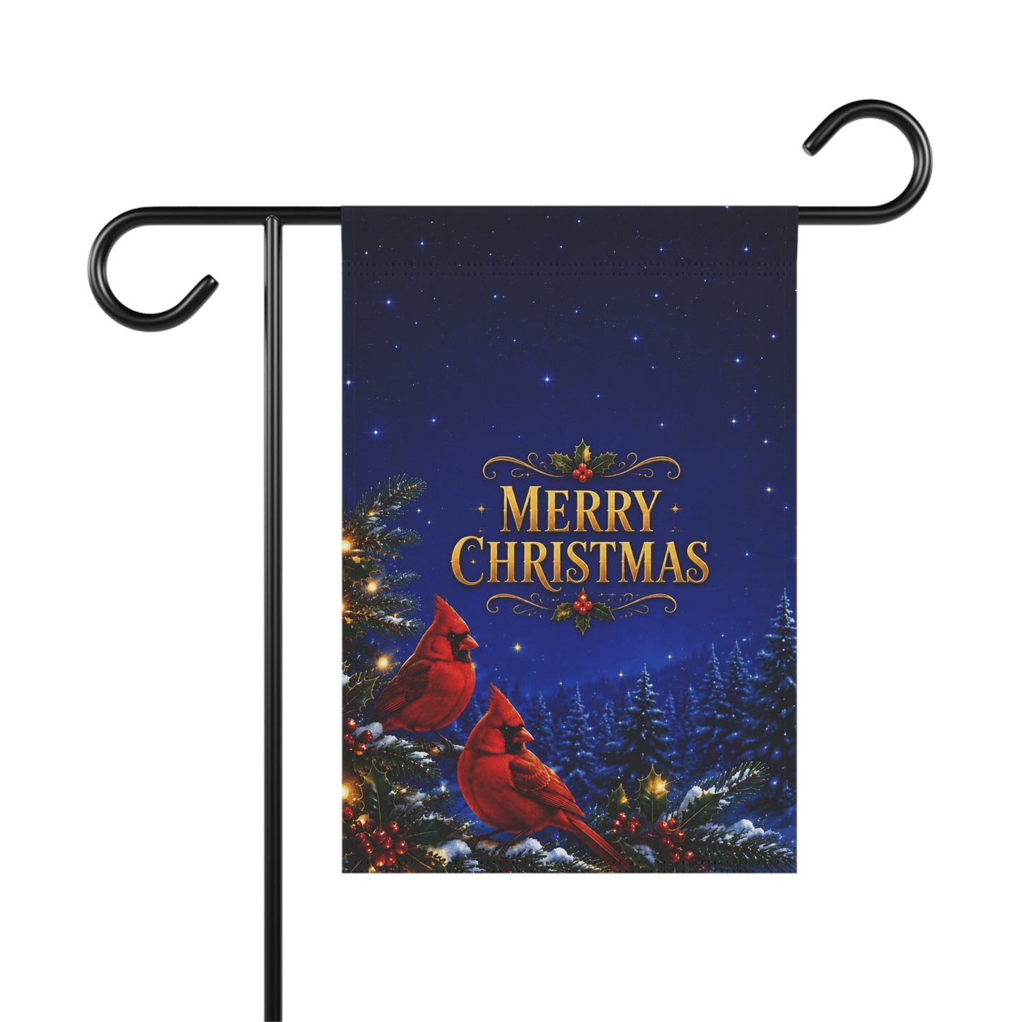 Christmas Flag — Merry Christmas Cardinals, Winter Pine & Holly Decor | Garden & House Sizes