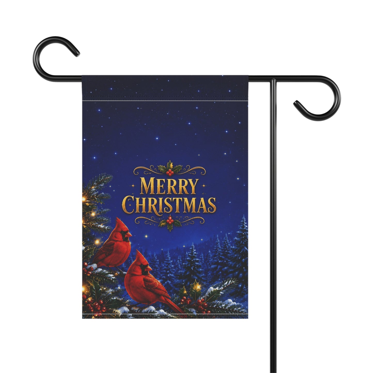 Christmas Flag — Merry Christmas Cardinals, Winter Pine & Holly Decor | Garden & House Sizes