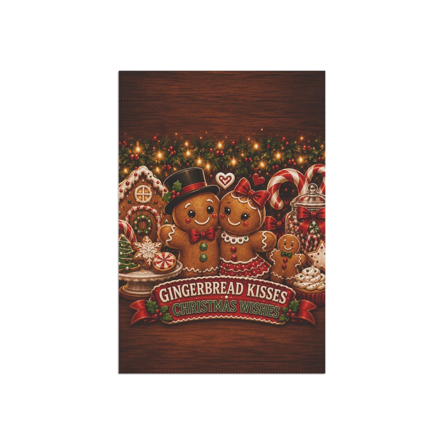 Christmas Flag — Gingerbread Kisses Christmas Wishes, Cookie & Candy Cane Decor | Garden & House Sizes