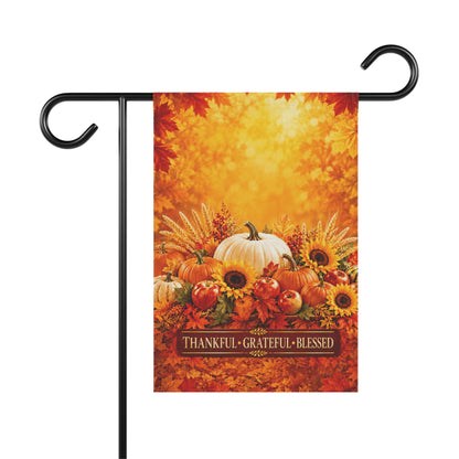 Thanksgiving Flag — Thankful Grateful Blessed, Fall Harvest Pumpkin & Sunflower Decor | Garden & House Sizes