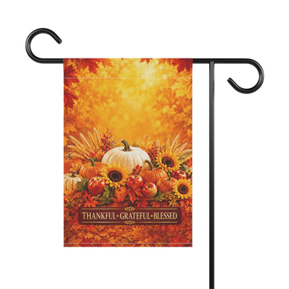 Thanksgiving Flag — Thankful Grateful Blessed, Fall Harvest Pumpkin & Sunflower Decor | Garden & House Sizes