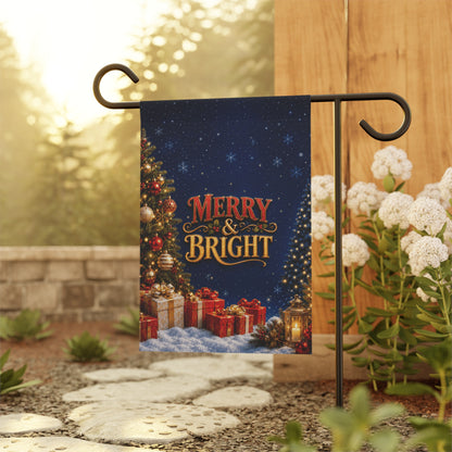 Christmas Flag — Merry & Bright, Christmas Tree & Gifts Winter Decor | Garden & House Sizes