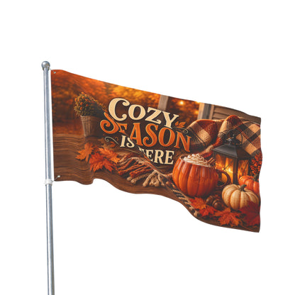 Fall Flag 3x5 Ft — Cozy Season Is Here, Autumn Porch Pumpkin & Lantern Decor | Double-Sided Grommet Pole Flag