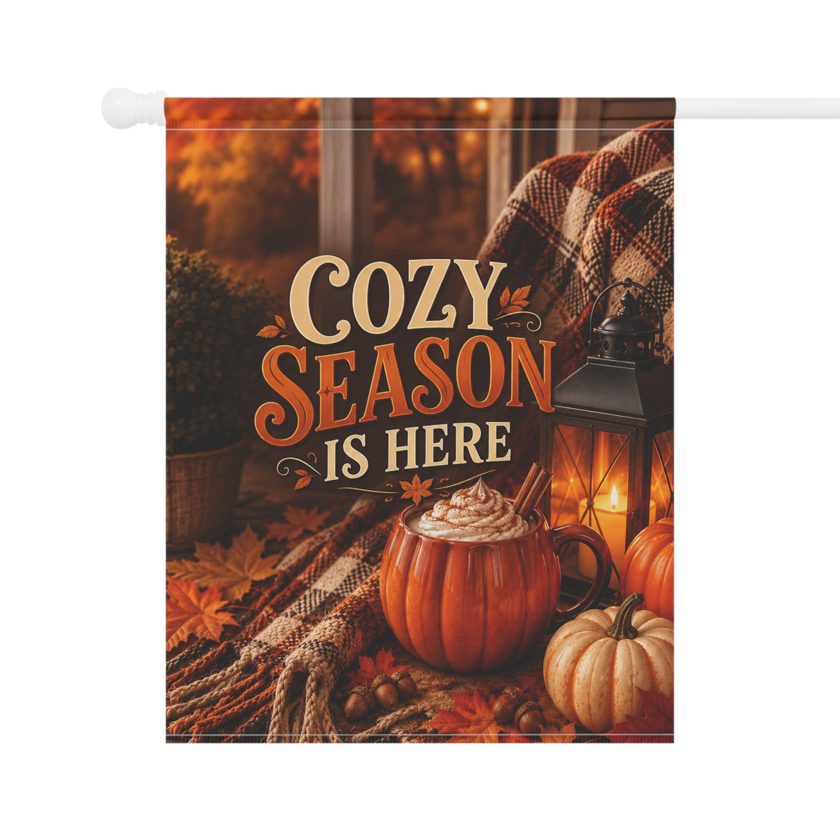 Fall Flag — Cozy Season Is Here, Autumn Porch Pumpkin & Lantern Decor | Garden & House Sizes