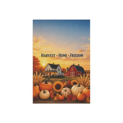 Fall Flag — Harvest Home Freedom, Patriotic Farmhouse Barn & Pumpkin Decor | Garden & House Sizes