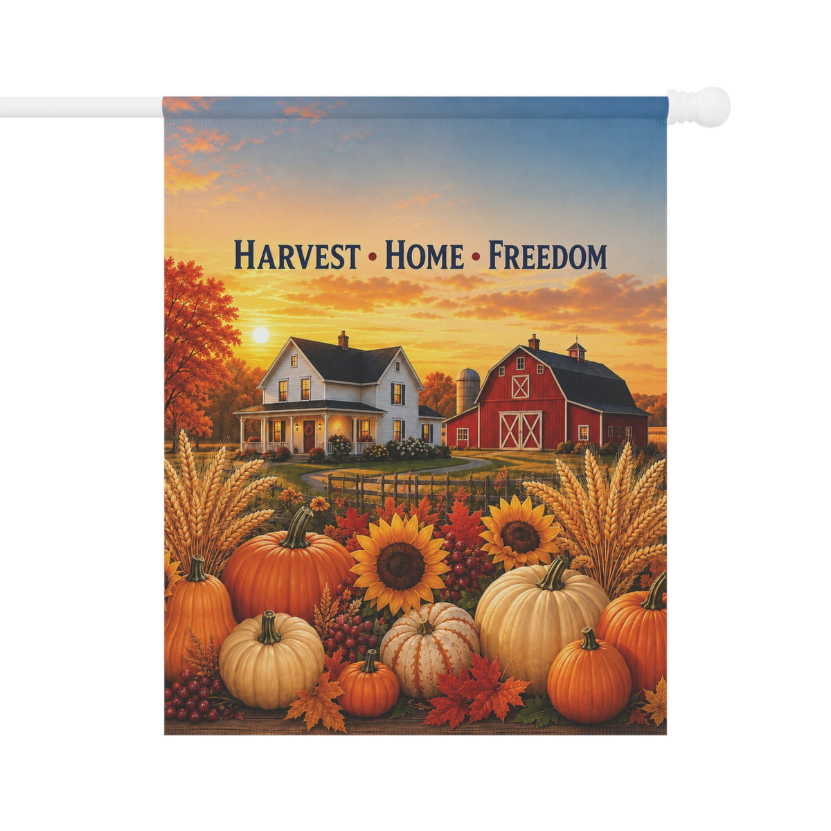 Fall Flag — Harvest Home Freedom, Patriotic Farmhouse Barn & Pumpkin Decor | Garden & House Sizes