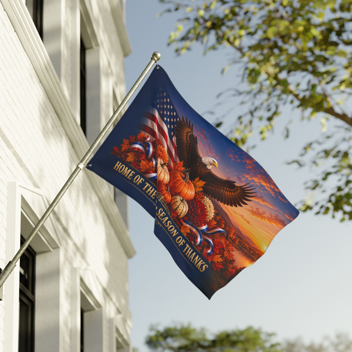Thanksgiving Flag 3x5 Ft — Home of the Free Season of Thanks, Patriotic Eagle & Harvest Decor | Double-Sided Grommet Pole Flag
