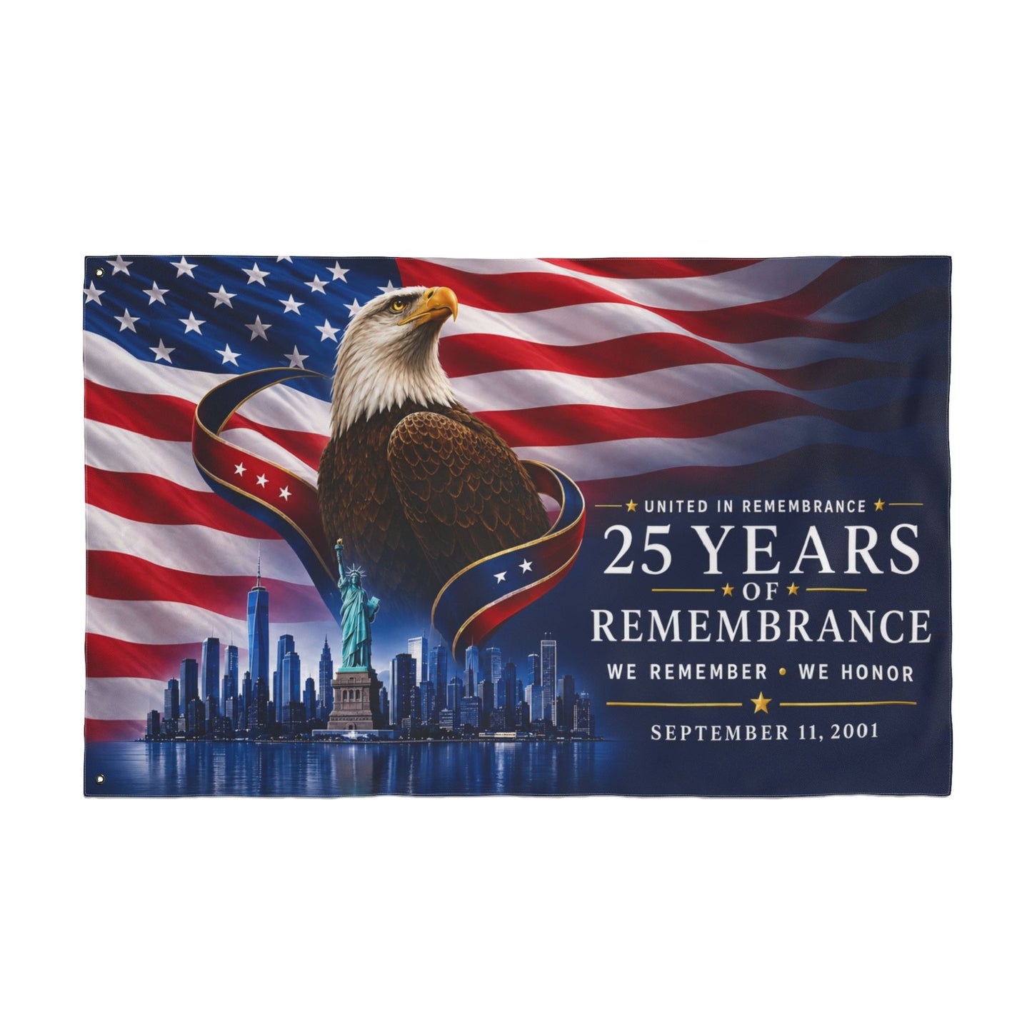 9/11 Memorial Pole Flag — 25 Years of Remembrance, 25th Anniversary 2001–2026, Double-Sided 36″ × 60″ Patriot Day Tribute