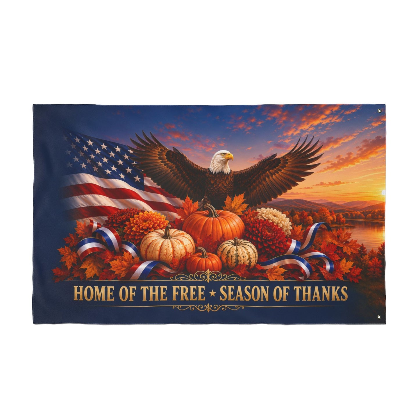 Thanksgiving Flag 3x5 Ft — Home of the Free Season of Thanks, Patriotic Eagle & Harvest Decor | Double-Sided Grommet Pole Flag