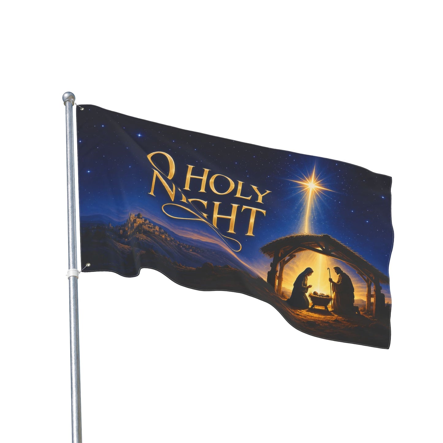 Christmas Flag 3x5 Ft — O Holy Night, Nativity Scene & Bethlehem Star | Double-Sided Grommet Pole Flag