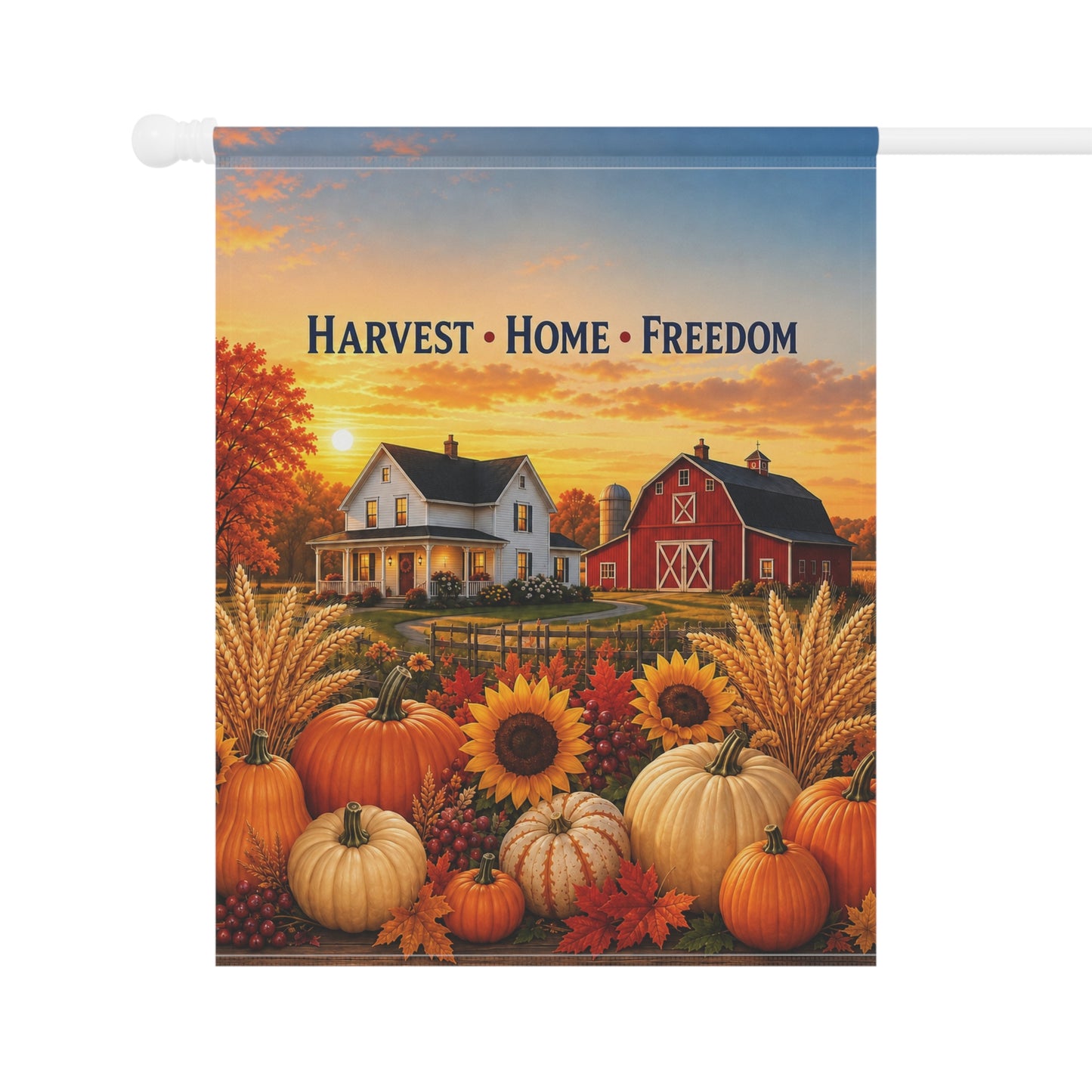 Fall Flag — Harvest Home Freedom, Patriotic Farmhouse Barn & Pumpkin Decor | Garden & House Sizes