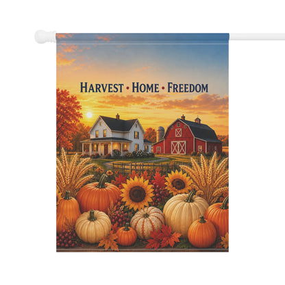 Fall Flag — Harvest Home Freedom, Patriotic Farmhouse Barn & Pumpkin Decor | Garden & House Sizes