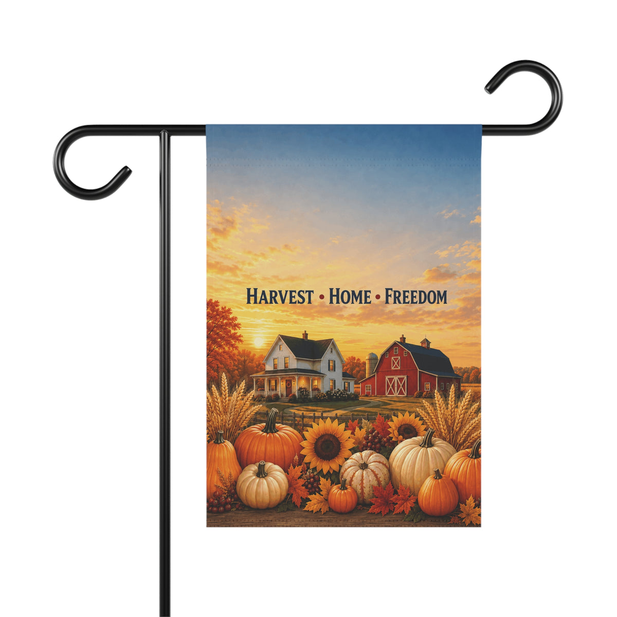 Fall Flag — Harvest Home Freedom, Patriotic Farmhouse Barn & Pumpkin Decor | Garden & House Sizes