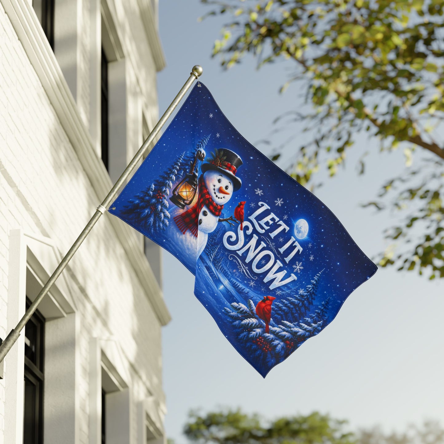 Christmas Flag 3x5 Ft — Let It Snow, Snowman & Cardinal Winter Scene | Double-Sided Grommet Pole Flag