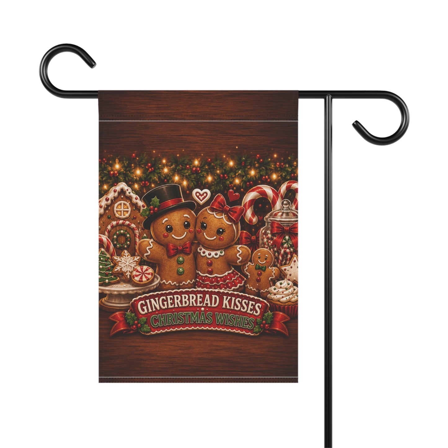 Christmas Flag — Gingerbread Kisses Christmas Wishes, Cookie & Candy Cane Decor | Garden & House Sizes