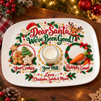 Cookies, milk and a carrot for Rudolph in the three wreaths of a personalized We've Been Good platter