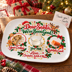 Christmas morning: bitten cookie, empty milk and chewed carrot on the platter with a thank-you note from Santa