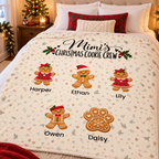 Mimi's Christmas Cookie Crew blanket spread on a bed