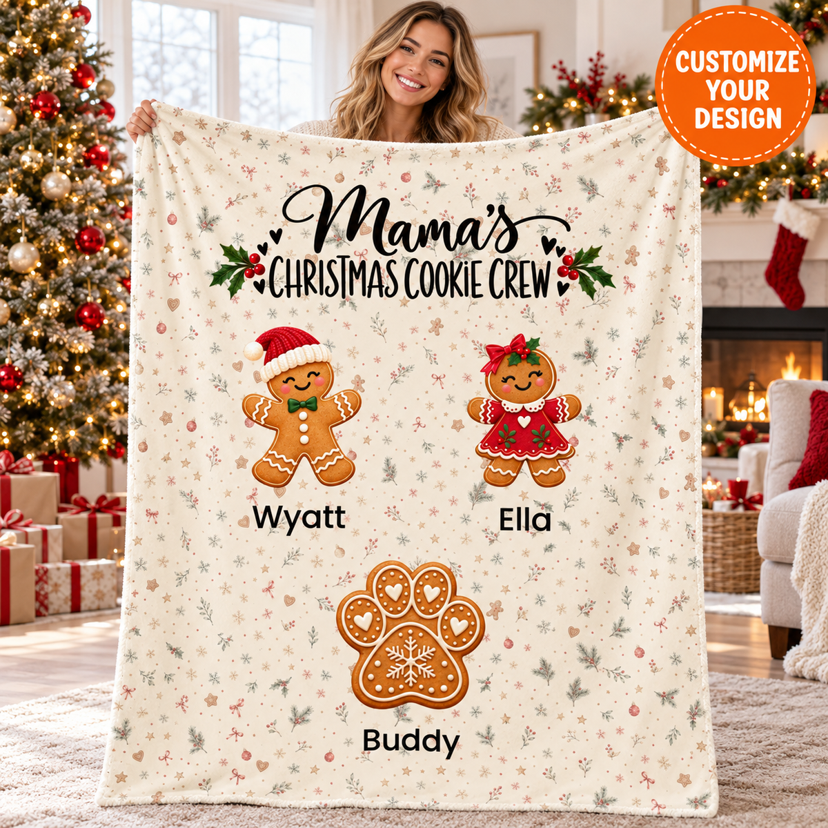 Customize your design: Mama's Christmas Cookie Crew with a pet paw cookie